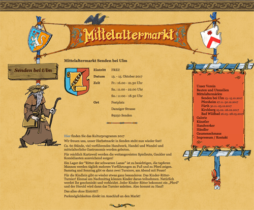 Bildschirmphoto Internetseite Mittelaltermarkt Senden
